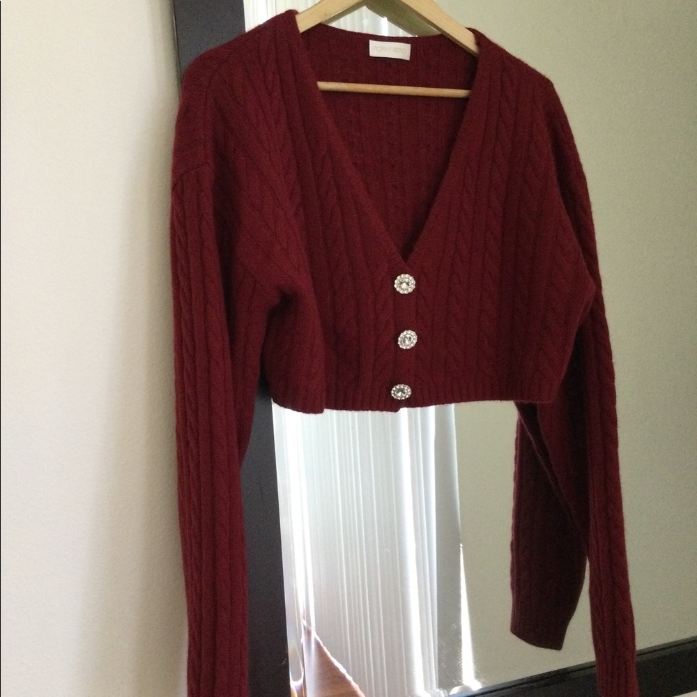 Ronny Kobo Collection Phyllis Cropped Cardigan Sweater Crystal jewel Buttons